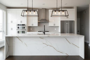 FREE SAMPLE 100% VIETNAM Quartz Calacatta Thunder Big Slab-Modern Kitchen Hotel & Table Top Countertop with 3D Model Design - Product Image 6