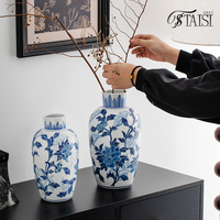 Vases en porcelaine bleu et blanc décor de chambre meubles de maison esthétiques traditionnels Vase en céramique texturé pour la décoration