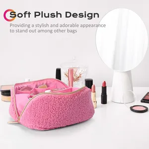 Custom Color Makeup Cute Soft Pouch Bag Beauty Fluffy Makeup Cosmetic Bag For Women