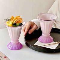 Gobelet à pied vintage rose et violet dégradé, côtelé, pour sundae, crème glacée, dessert, yaourt, pudding aux fruits, pour café, mariage, fête