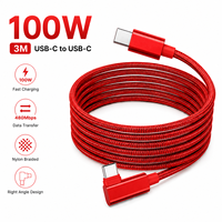 Câble USB C vers C de 3 m, transfert de données USB 2.0, charge rapide 100 W 3 A, câble de charge en nylon tressé rouge, fournisseur OEM ODM, usine