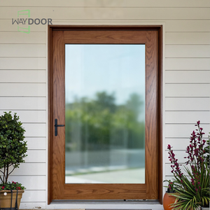 Tamamen Özelleştirilmiş Kırmızı Meşe Afrika Maun Masif Ahşap Ön Pivot Kapı Cam Panellerle Büyük Ev Ahşap Tek Dış Kapılar - Product Image 5