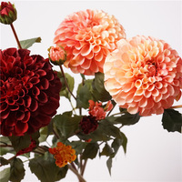 Herfstkleuren Serie Kunstbloemen 4-koppige Koraal Dahlia Spuitgieten 3D-print Bruiloft Huisdecoratie Zijden Bloem