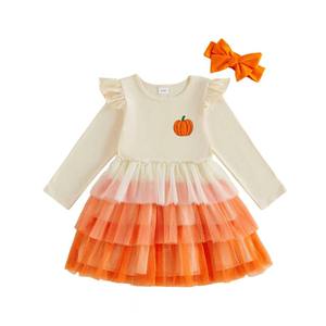 <span class=keywords><strong>Vestito</strong></span> <span class=keywords><strong>da</strong></span> <span class=keywords><strong>Bambina</strong></span> per Halloween in Tulle e Cotone con Ricami e Patchwork, Stile Principessa, Fantasmino e <span class=keywords><strong>Zucca</strong></span>, Monocolore o Bicolore - Product Image 5