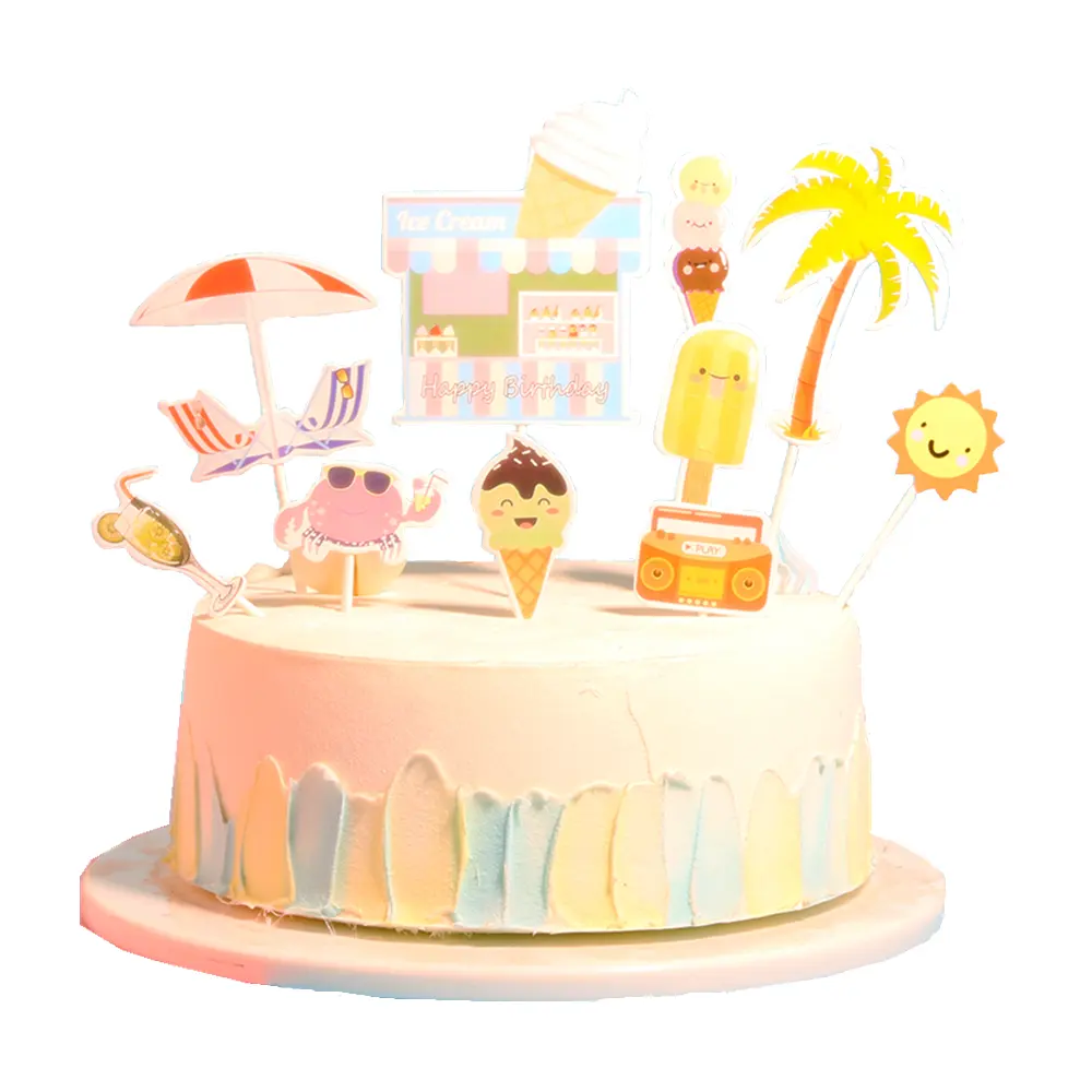 Factory Directly Sale Summer Beach Theme 10Pcs/set Ice Cream Crab Paper Cake Topper Set Beach Party Decoration