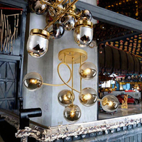 Lampe suspendue LED à hauteur réglable, style nordique créatif, boule magique, design géométrique, salle à manger, verre fumé gris, luminaire suspendu de luxe