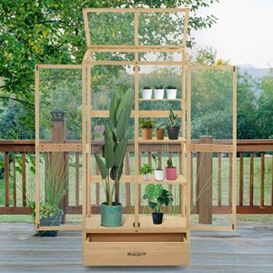 <span class=keywords><strong>Serre</strong></span> entièrement en <span class=keywords><strong>bois</strong></span> avec panneaux en polycarbonate, fenêtre en <span class=keywords><strong>verre</strong></span>, étagères à tiroirs à 3 niveaux pour <span class=keywords><strong>jardin</strong></span>, modèle 0864 (Nouveau) - Product Image 2