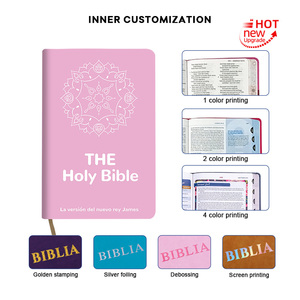 Elegant Customized Made Bilingual <strong>Bible</strong> NKJV Spanish English Language Hot-stamping Design Pink PU <strong>Leather</strong> Cover Religious Gift - Product Image 5