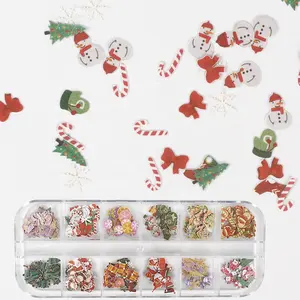Lidan-caja de 12 rejillas para decoración de uñas, pegatinas para fiestas, festivales, Halloween, Navidad, Color flor, mariposa, Nail Art, pulpa de madera