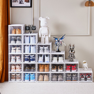 Scatola <span class=keywords><strong>di</strong></span> scarpe pieghevole espositore impilabile trasparente in <span class=keywords><strong>plastica</strong></span> acrilica pieghevole casa Organizer scatola portaoggetti per scarpe - Product Image 2