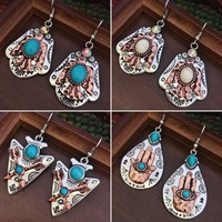 Boucles d'oreilles pendantes Western Boho en métal bicolore, turquoise, oiseau de la pluie, flèche, Hamsa, style vintage Cowgirl pour femme