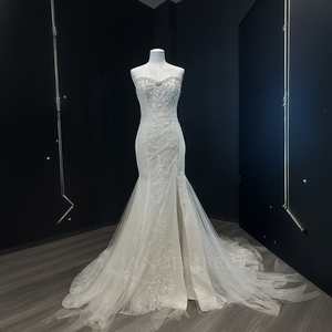 Nt156 Luxury Ivory Mermaid Bridal Dress Strapless Corset Beaded Lace Applique Wedding Gown Front Slit Jancember - Product Image 2