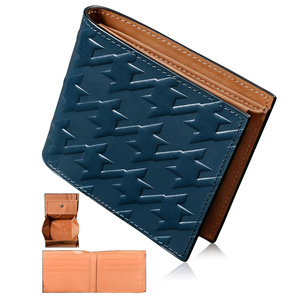 Cartera de Cuero Repujado Rakuten Chidori, Billetera Bifold con Múltiples Ranuras para Tarjetas, Cuero Genuino, para Hombre, Azul Marino, 6 Pulgadas, Anti-Fraude, Portátil - Product Image 1