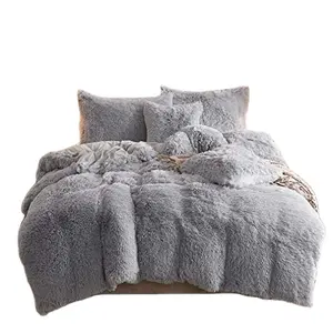 Faux Fur Rabbit Velvet Fluffy Bộ Đồ Giường Duvet Cover Xuống Comforter Với Điền Quilt Gối Shams Siêu Mềm Ấm Áp Và Bền