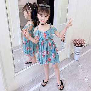 Vestidos de Fiesta de Verano para Niñas, Color Verde, con Estampado de Flores Rojas - Product Image 4