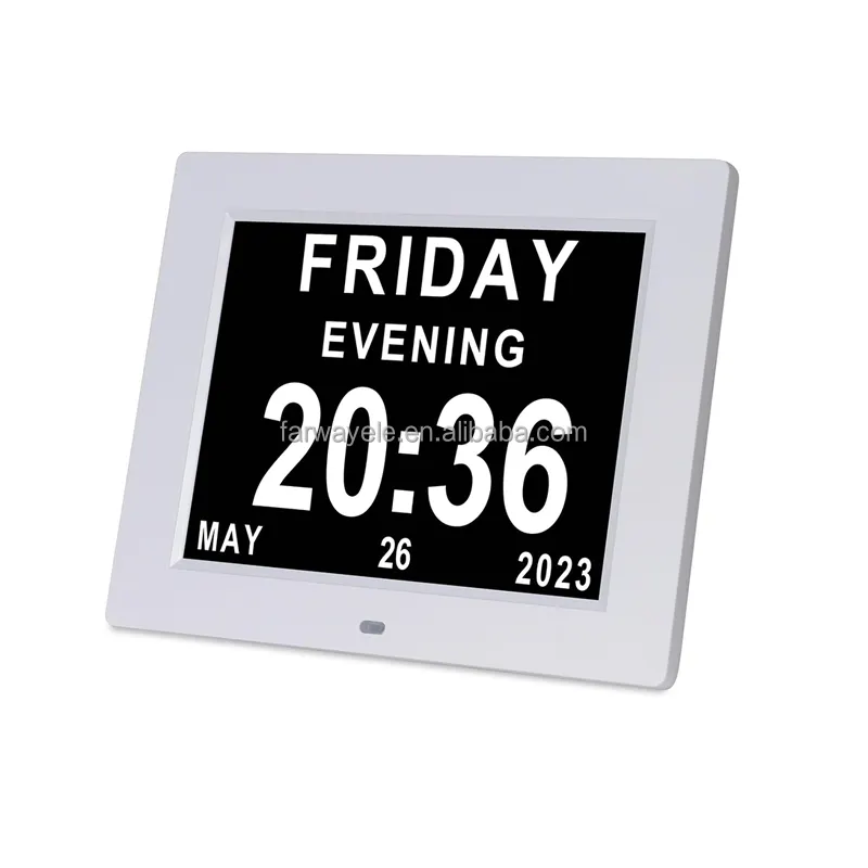 LCD Big Screen Electronic 8 Inch Multi Language Dementia Calendar Alarm Table clock With Stand