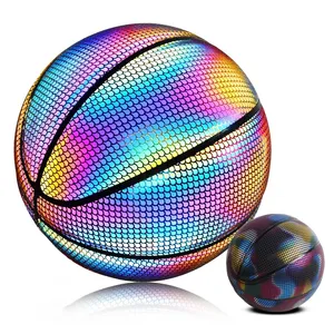 Taglia 7 Shiny Basketball Glow in the dark sfere incandescenti olografiche da basket riflettenti luminose personalizzate