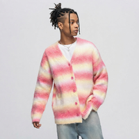 Pull en mohair tricoté pour homme, cardigan respirant à rayures, personnalisable avec logo sur le dos et le col, idéal pour l'hiver