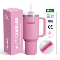 Yeway Gobelet isotherme en acier inoxydable à double paroi de 40 oz avec logo personnalisé, tasse à café de voyage avec poignée et paille, idéal comme cadeau
