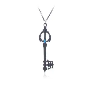 Game Kingdome Hearts Key Pendant Necklace Black Alloy Plated Jewelry