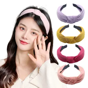 wholesale solid color Fabric knitted cross-knotted headband Woman boutique 2021 new design hair accessories