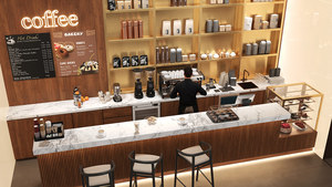 ไม้เคาน์เตอร์บาร์และโต๊ะพร้อมไฟ LED สำหรับร้านกาแฟเฟอร์นิเจอร์ตามสั่ง - Product Image 3