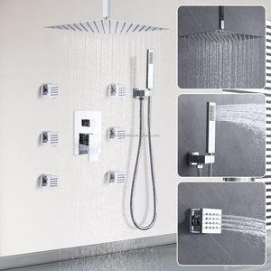 Chrome Trần núi mưa Mixer vòi hoa sen đặt vuông lượng mưa bồn tắm cầm tay với <span class=keywords><strong>6</strong></span> Cơ thể phun máy bay phản lực phòng tắm van TRIM hệ thống - Product Image 3