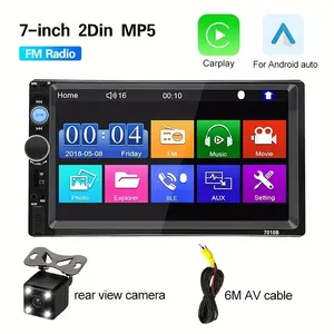 Radio Aux Stereo 2 Din layar sentuh, pemutar Multimedia 2 Din Bluetooth FM nirkabel dengan MP5 dan Android Auto Carplay untuk Apple