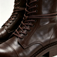 Sepatu Bot Kulit Coklat Vintage Wanita Model Combat Setengah Betis, Tali, Ritsleting Samping, Hak Tebal, Kasual, Gaya Motor