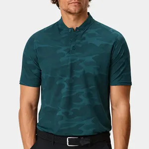 Custom Logo All Over Sublimation Print Polo Shirt Premium Quality Oversize Fitted Green Camouflage Mandarin Collar Golf Shirts