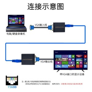 VGA Extender 60M RJ45 Single <b>Cable</b> Video Signal Booster Transmission <b>Adapter</b> 8P8C <b>Ethernet</b> to Analog VGA - Product Image 4