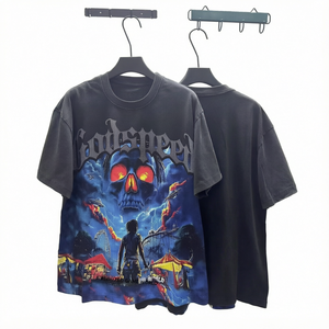 Gothic <b>Skull</b> Print Men's <b>T</b>-<b>Shirt</b> Short Sleeve O-Neck Cotton Jersey Regular Fit Streetwear Tee with Pattern Design - Product Image 1