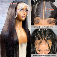 Peluca frontal de encaje HD sin pegamento de 14-30 pulgadas, cabello humano virgen vietnamita liso negro para mujer, súper doble densidad, sin enredos