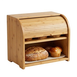 Boîte à pain en bambou 2-en-1 à double couche avec couvercle à charnière et étagère inférieure, grande boîte de <span class=keywords><strong>rangement</strong></span> alimentaire pour cuisine - Product Image 1