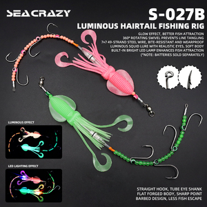 Equipo <span class=keywords><strong>de</strong></span> Pesca Luminoso OEM S-027B con Señuelos <span class=keywords><strong>de</strong></span> Calamar que Brillan en la Oscuridad, Cuentas Luminosas e Iluminación LED Integrada - Product Image 1