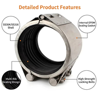 Raccord de réparation rapide pour fuites de canalisation avec joint EPDM pour tuyaux en fonte ductile, acier, PE, PVC