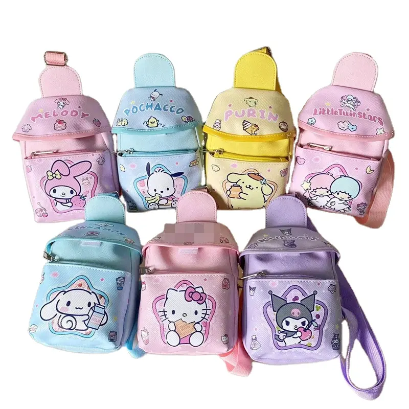 RuunJoy Cartoon PU Crossbody Bag Cinnamoroll Handbag Children Travel Chest Bag Kuromi Shoulder Messenger KT for Kids Gift Toy