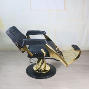 Sillón de Barbería Vintage Negro y Dorado, Silla Hidráulica de Peluquería con Reposapiés Metálico, Muebles para Salón de Belleza - Product Image 2