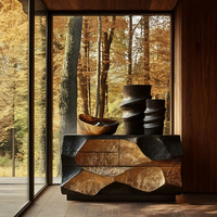 Meubles de salon au design classique et luxueux, console d'entrée en feuille d'or faite à la main, armoire de luxe haut de gamme