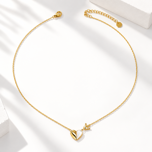 Collier Cœur Fendu en Nacre Blanche, Acier Inoxydable, Nacre Blanche, Placage sous Vide Or 24K, 42 + 5,5 cm, 4,4 g - Product Image 1