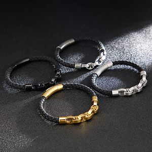 Bracelet en cuir véritable tressé en titane et acier inoxydable personnalisé <span class=keywords><strong>KALEN</strong></span> pour hommes - Product Image 5