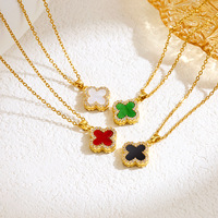 Collier de luxe en acier inoxydable doré avec zircon, motif animal trèfle, design double face noir et blanc pour femme, pour anniversaire