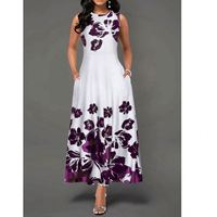 Robes d'été pour femmes, sans manches, col rond, imprimé floral, style européen, élégante robe longue décontractée de style A