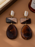 Boucles d'oreilles pendantes en résine acrylique, style vintage écaille de tortue, géométriques, superposées, bohèmes, surdimensionnées, longues