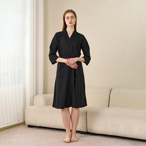 <span class=keywords><strong>Accappatoio</strong></span> Morbido e Leggero in Tessuto Waffle per Coppie, Taglie Forti, Asciugatura Rapida, Maniche 3/4, Scollo a V, Abbigliamento Casual per Casa - Product Image 2