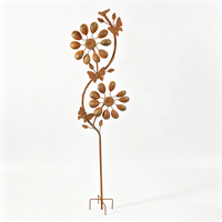 Décoration de jardin en métal rouillé, moulin à vent à double fleur, piquets pour pelouse extérieure, ferme, cour
