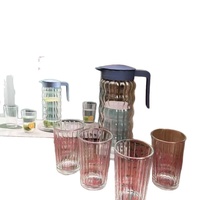 Ensemble de pichet à eau en verre borosilicate 5 pièces, 4 tasses, pichet à motif ondulé, couvercle, capacité de 1000 ml, passe au lave-vaisselle, résistant à la chaleur