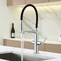 Robinet d'évier de cuisine gris anthracite, fonction trois-en-un (eau froide, chaude et filtrée), pivotant, extensible, entièrement en laiton, avec cartouche céramique simple.