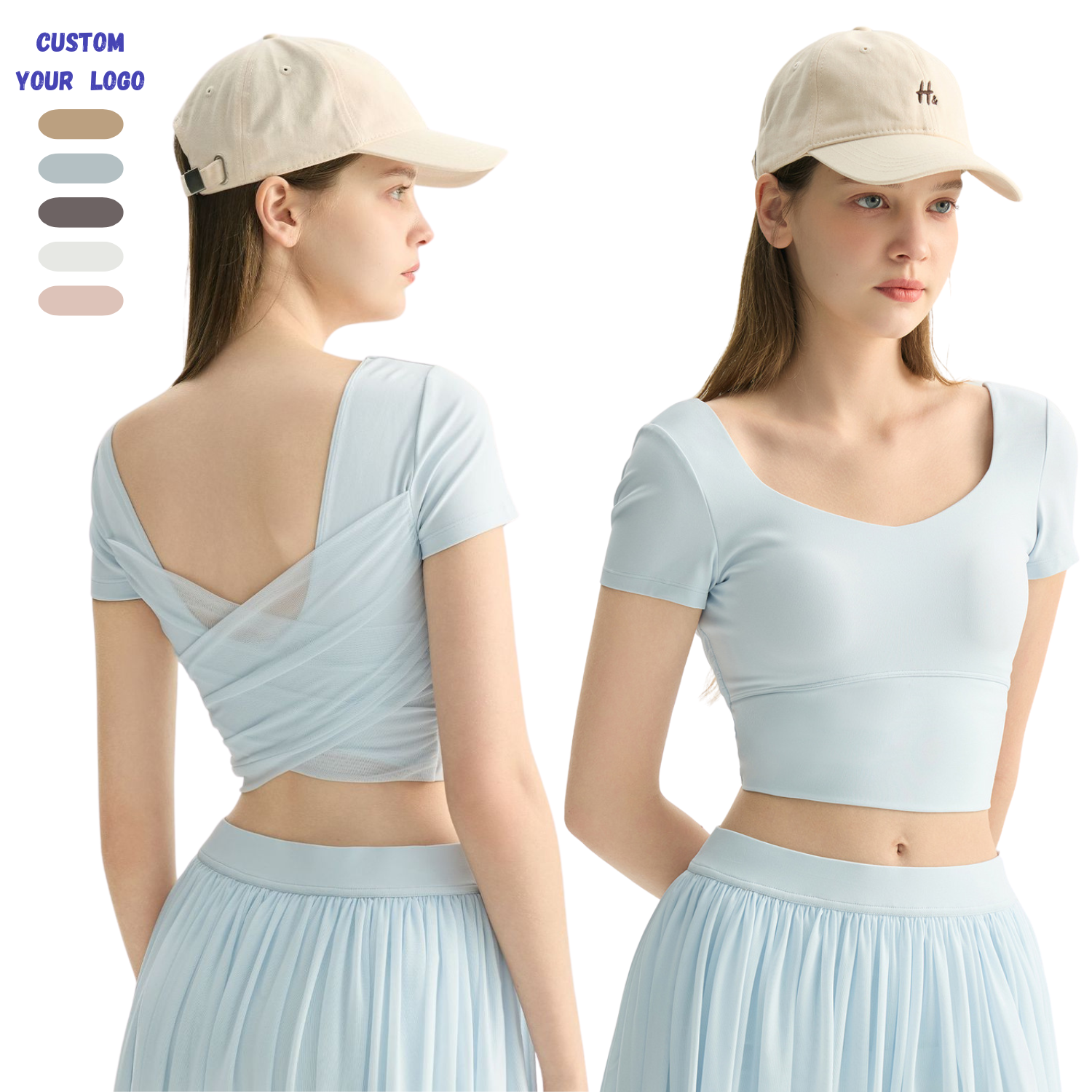 Women Yoga Top with Built in Bra Padded Short Sleeve T Shirt Mesh Back Workout Shirt Slim Fit Pilates Running Gym Activewear