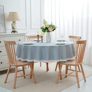 <span class=keywords><strong>Tovaglia</strong></span> 100% <span class=keywords><strong>Lino</strong></span> con Bordo in Pizzo Rotonda Impermeabile Antimacchia Antipiega Antimacchia d'Olio - Product Image 3